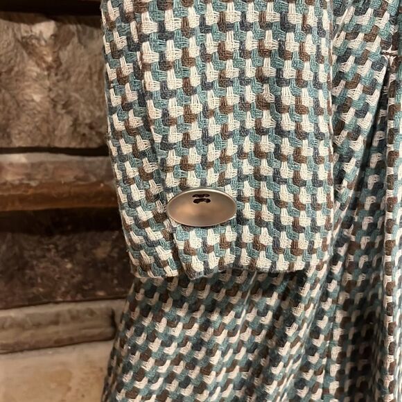 Vintage Y2K Kenzie Woven Brown and Turquoise Wool Blend Trench Coat - Picture 7 of 10